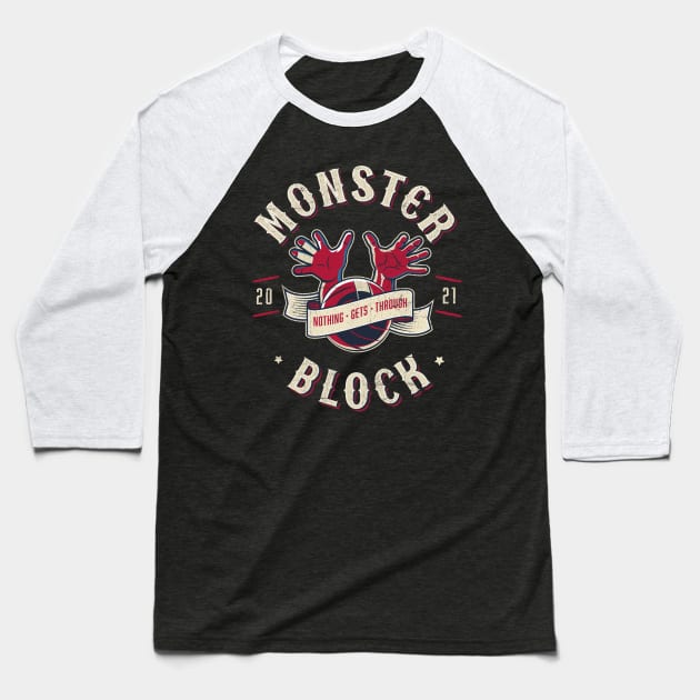 Monster Block, Biker-style design Baseball T-Shirt by Volleyball Merch